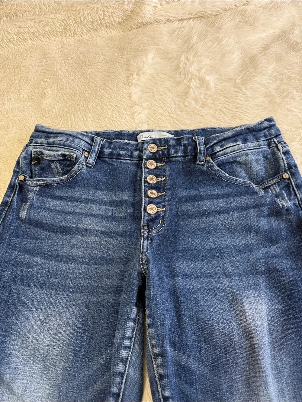 KanCan Women's Dark Blue Boyfriend Jeans with Button-Fly